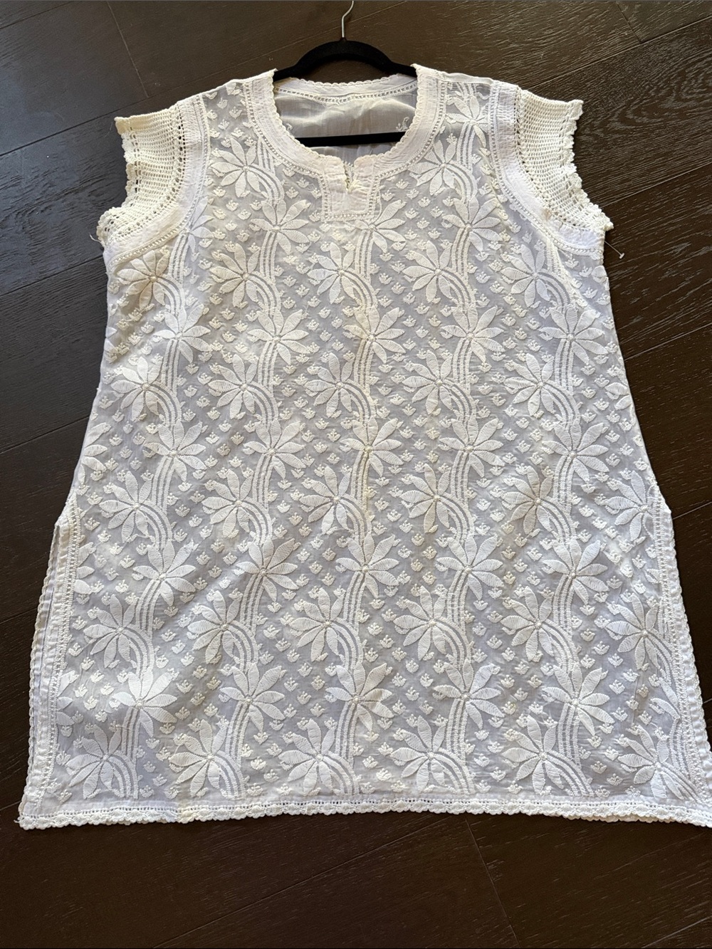 White Floral gorgeous Embroidered and crocheted Sleeveless Casual Dress